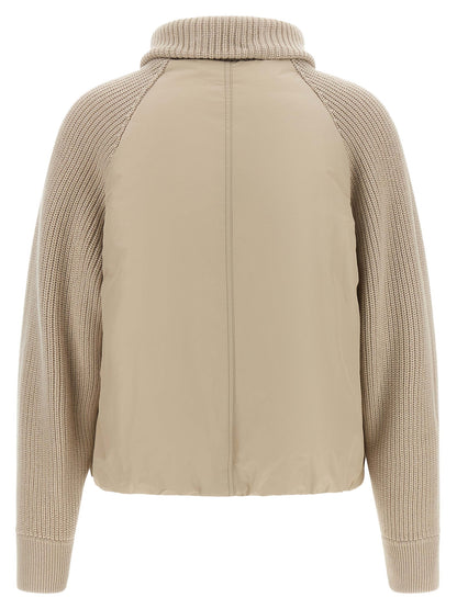 Brunello Cucinelli Knit Insert Down Jacket Beige