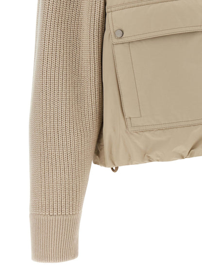 Brunello Cucinelli Knit Insert Down Jacket Beige