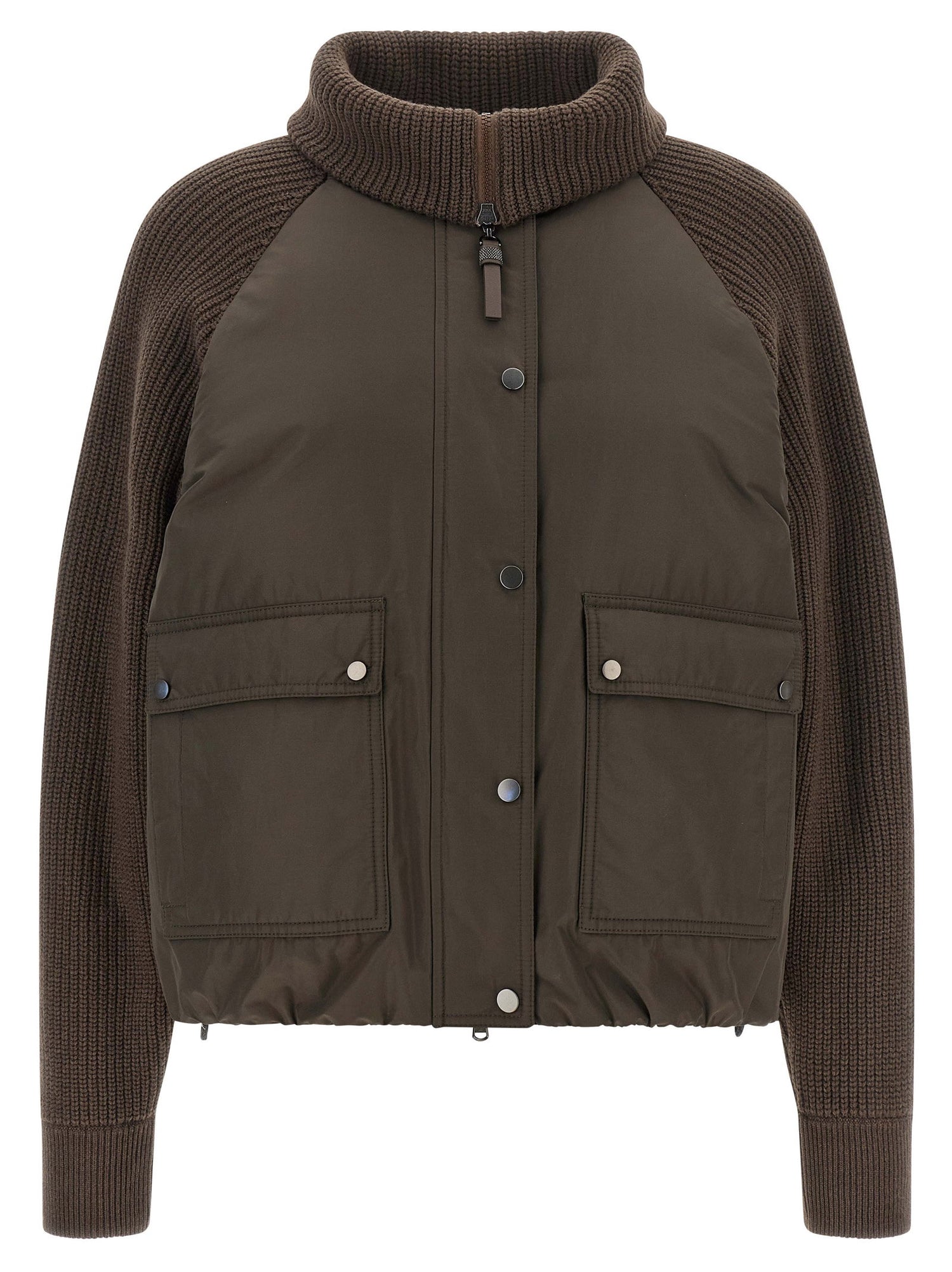 Brunello Cucinelli Knit Insert Down Jacket Brown