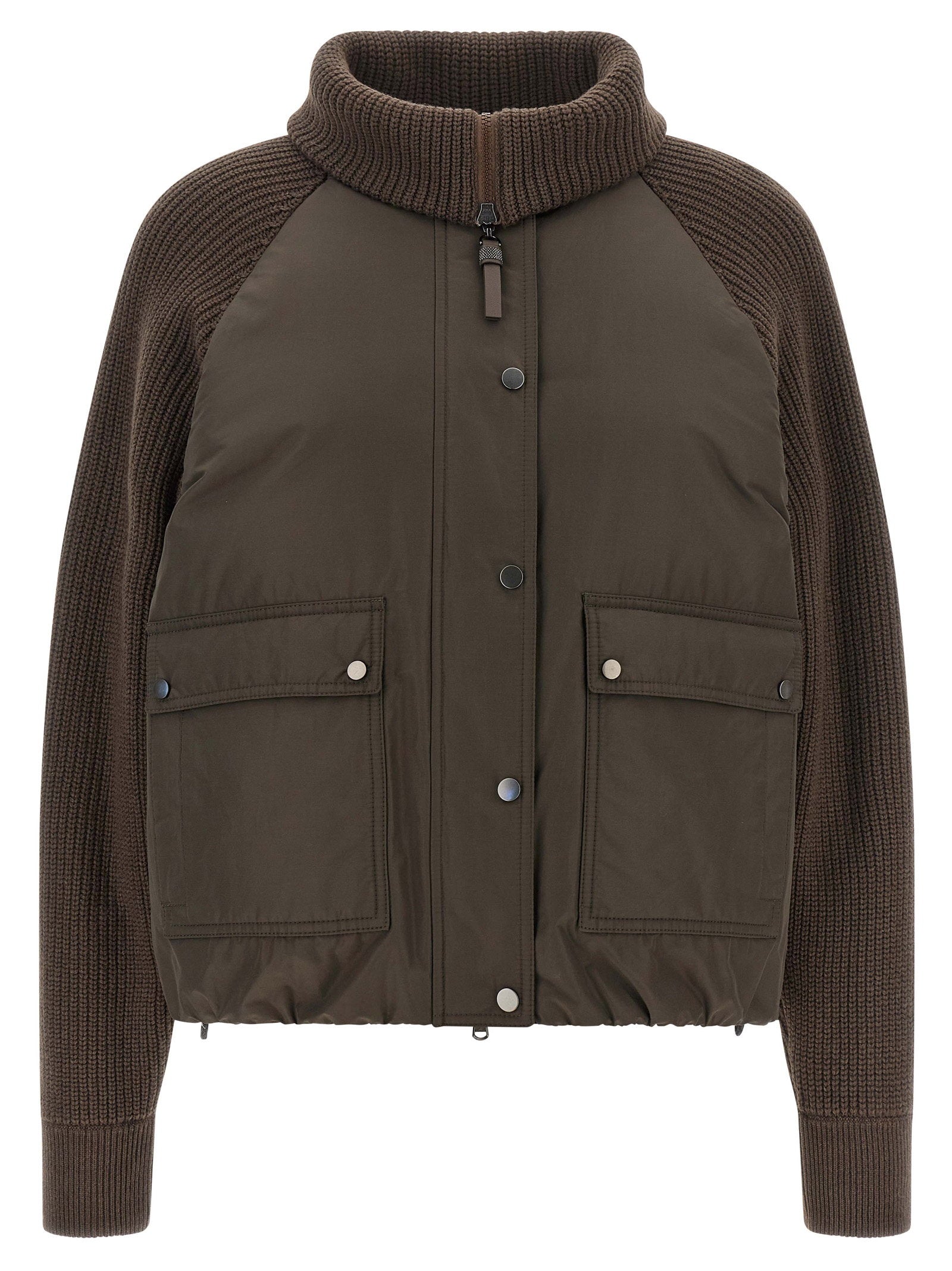 Brunello Cucinelli Knit Insert Down Jacket Brown
