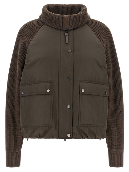Brunello Cucinelli Knit Insert Down Jacket Brown