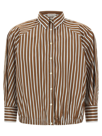 Brunello Cucinelli Shadow Striped Shirt Brown
