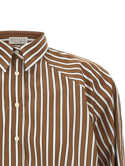 Brunello Cucinelli Shadow Striped Shirt Brown
