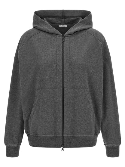 Brunello Cucinelli Shiny Trims Hoodie Gray