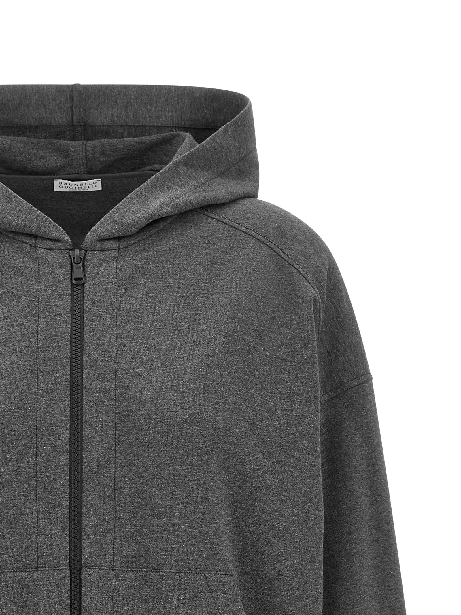 Brunello Cucinelli Shiny Trims Hoodie Gray