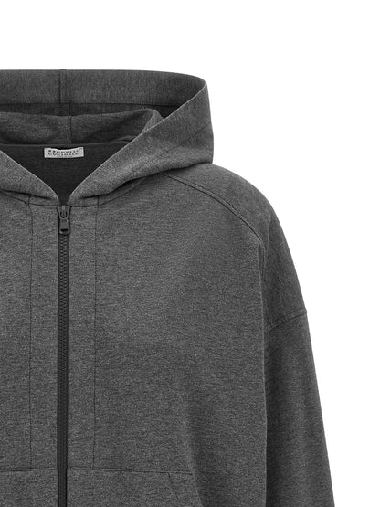 Brunello Cucinelli Shiny Trims Hoodie Gray
