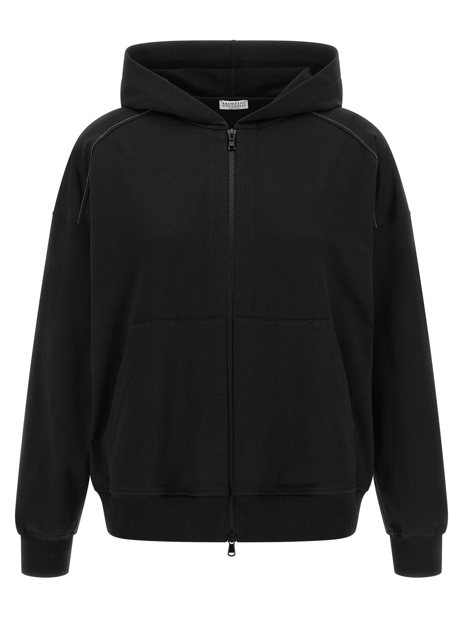Brunello Cucinelli Shiny Trims Hoodie Black
