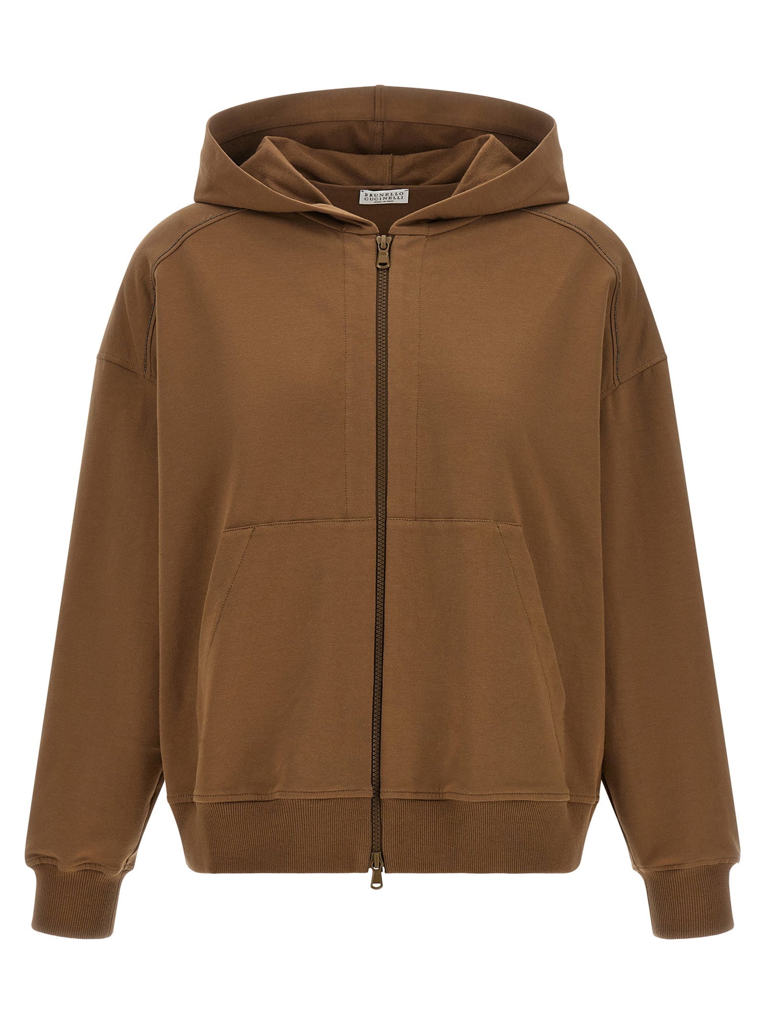 Brunello Cucinelli Shiny Trims Hoodie Brown