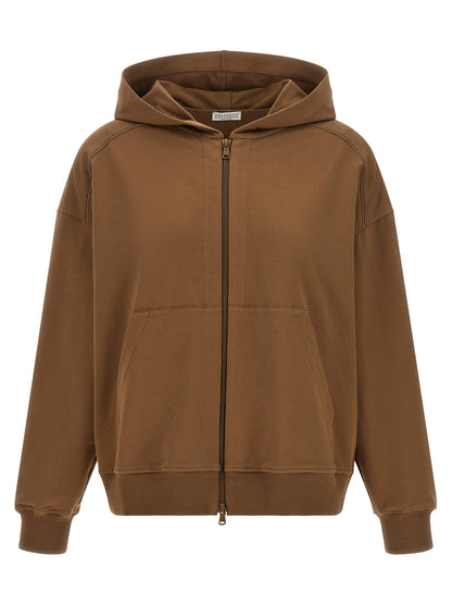 Brunello Cucinelli Shiny Trims Hoodie Brown