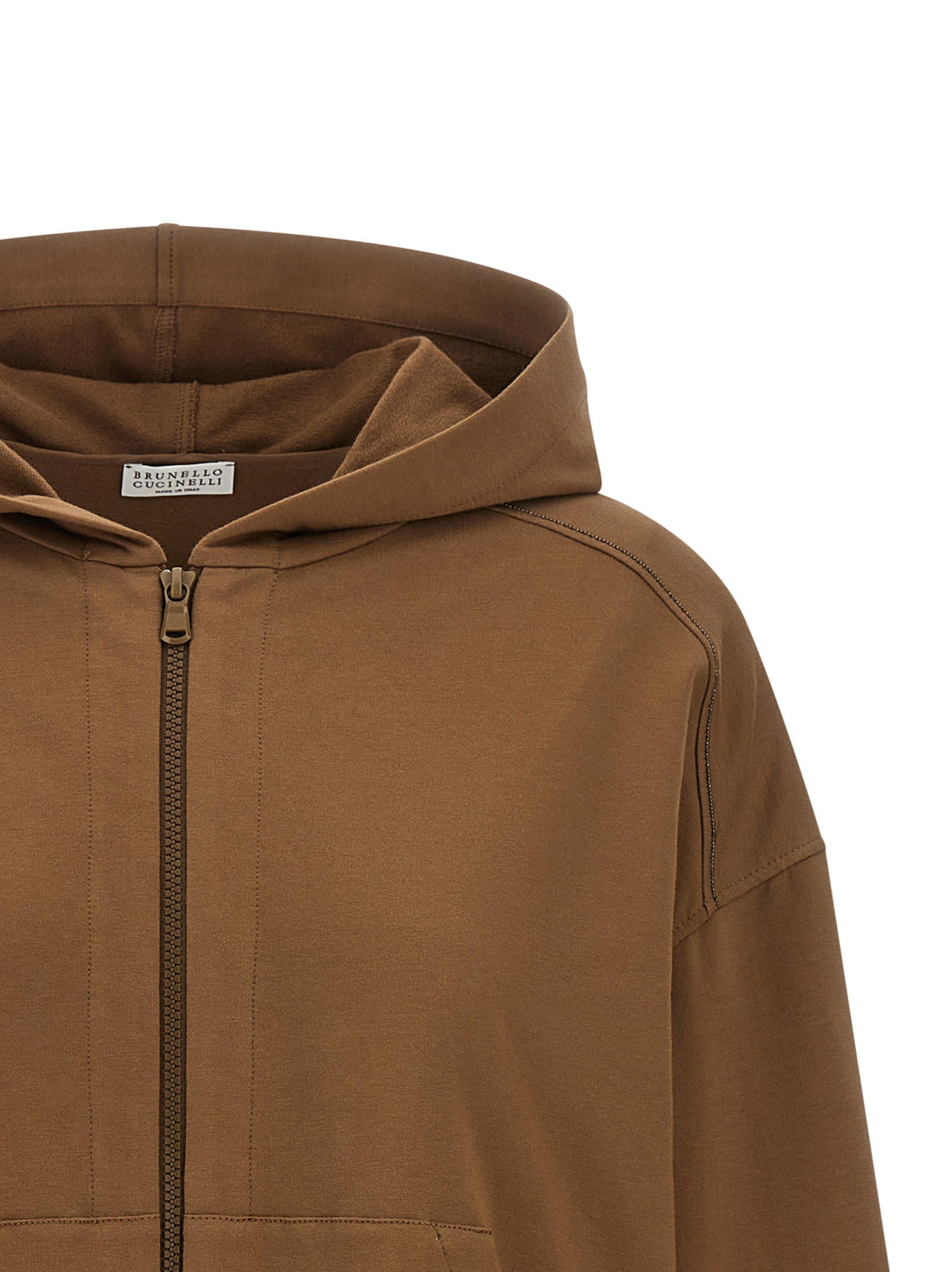 Brunello Cucinelli Shiny Trims Hoodie Brown