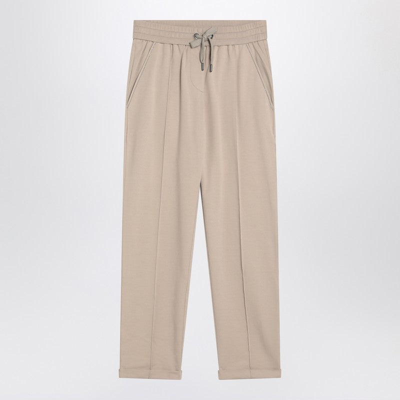 Brunello Cucinelli Beige Cotton Joggers with Drawstring Waist Beige