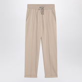 Brunello Cucinelli Beige Cotton Joggers with Drawstring Waist Beige
