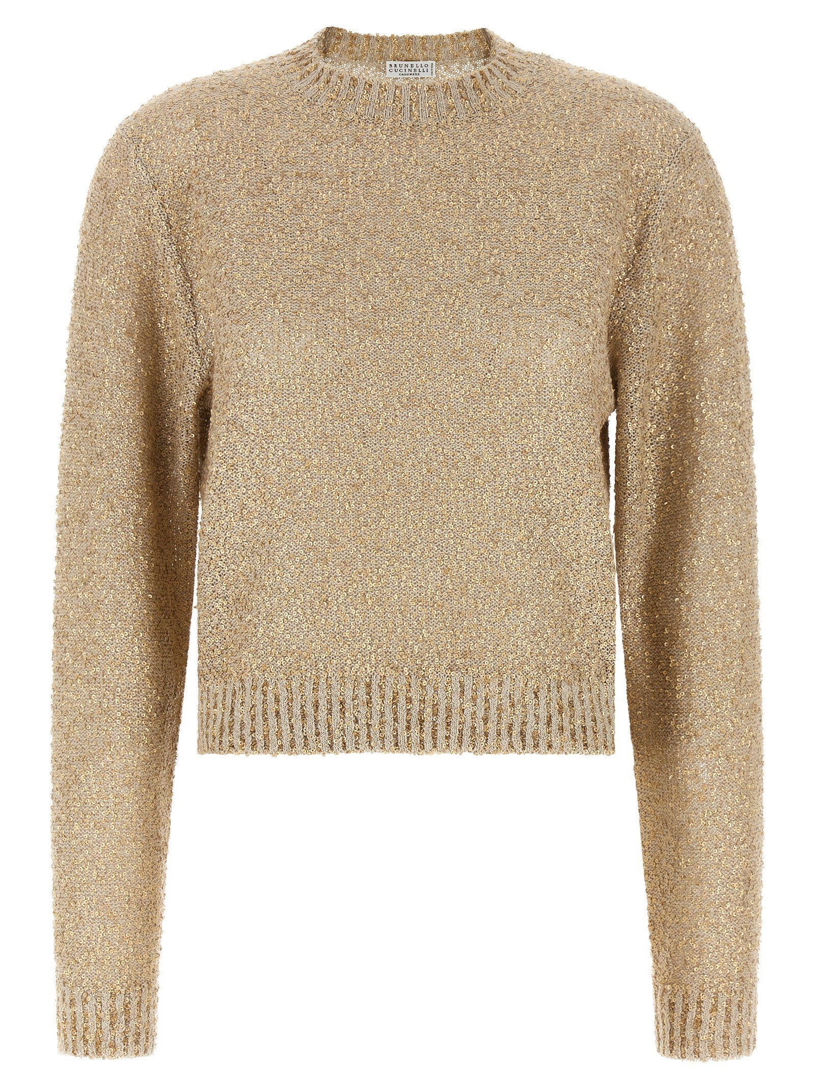 Brunello Cucinelli Micro Sequin Sweater Gold