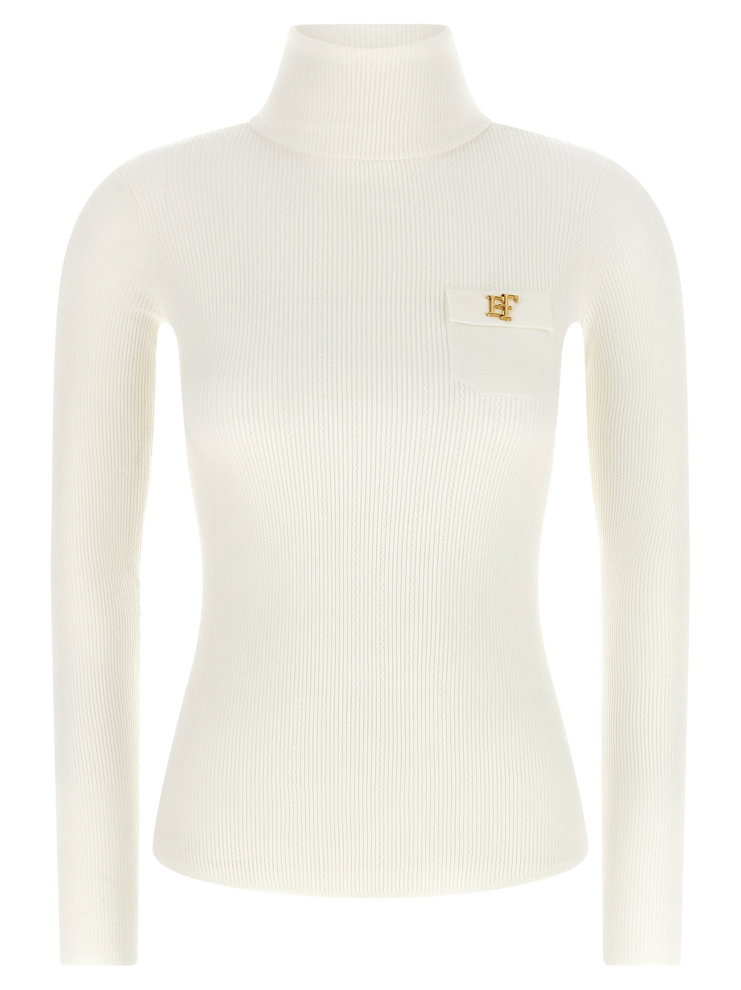 Elisabetta Franchi Turtleneck Embroidery à Jour White