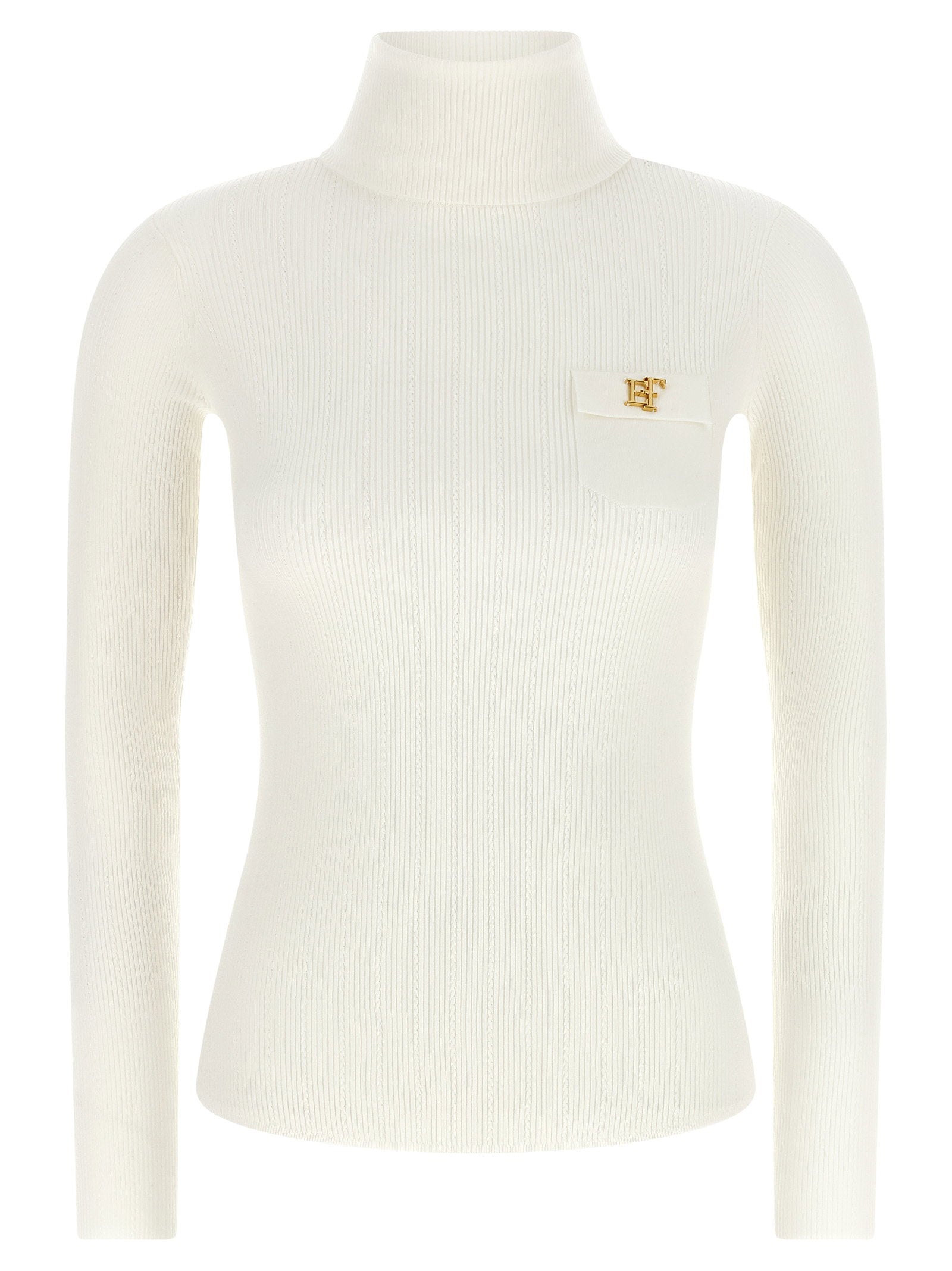 Elisabetta Franchi Turtleneck Embroidery à Jour White