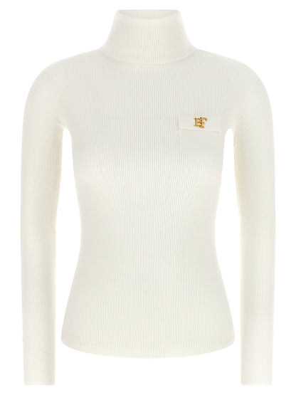 Elisabetta Franchi Turtleneck Embroidery à Jour White