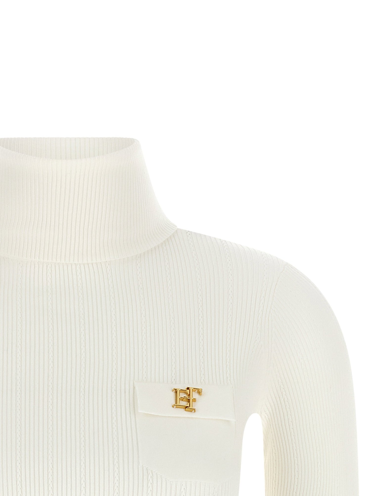 Elisabetta Franchi Turtleneck Embroidery à Jour White
