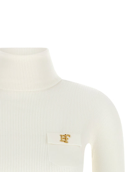 Elisabetta Franchi Turtleneck Embroidery à Jour White