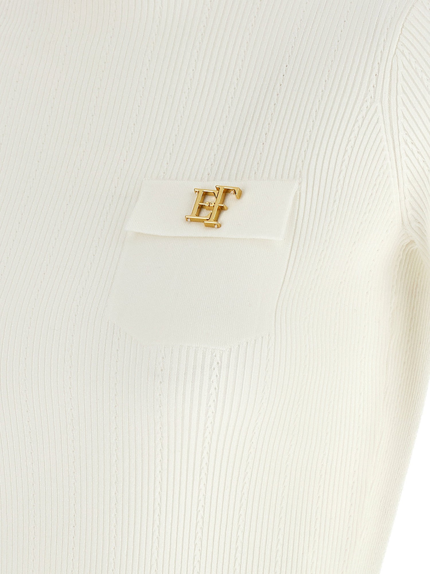 Elisabetta Franchi Turtleneck Embroidery à Jour White
