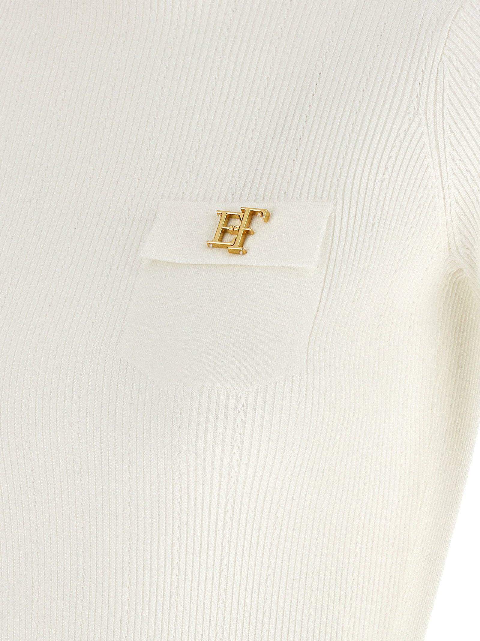 Elisabetta Franchi Turtleneck Embroidery à Jour White