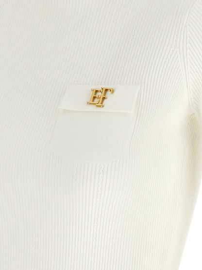 Elisabetta Franchi Turtleneck Embroidery à Jour White