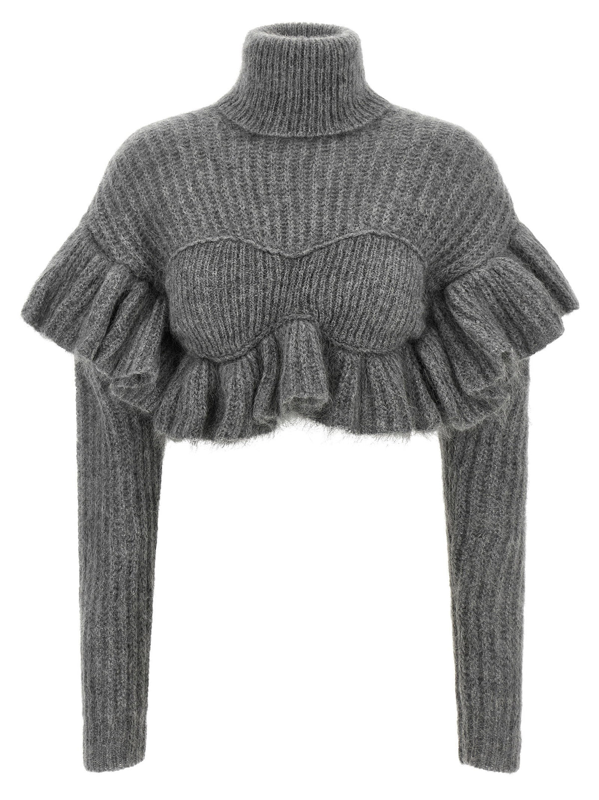Elisabetta Franchi Ruffle Sweater Gray