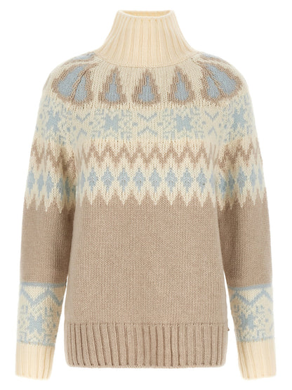 Herno Wool And Cashmere Sweater With Intarsia Beige