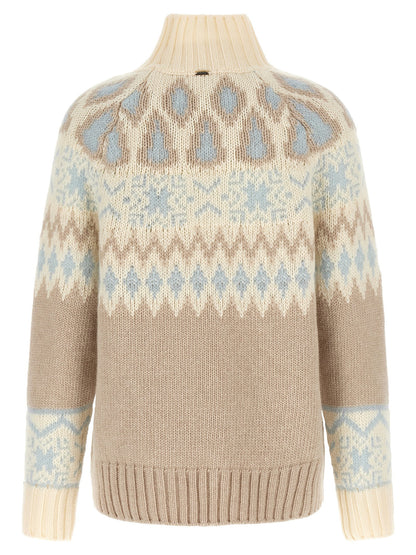 Herno Wool And Cashmere Sweater With Intarsia Beige