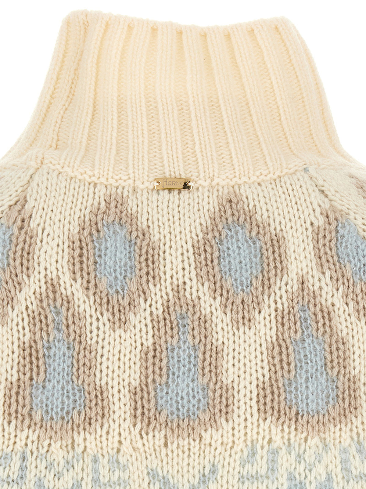 Herno Wool And Cashmere Sweater With Intarsia Beige
