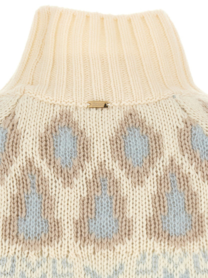 Herno Wool And Cashmere Sweater With Intarsia Beige