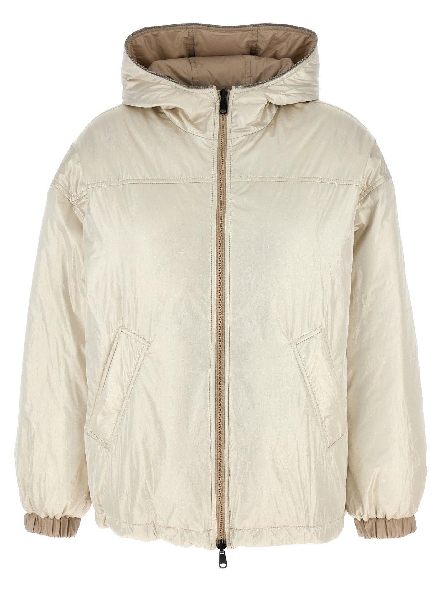 Brunello Cucinelli Laminated Reversible Down Jacket Beige