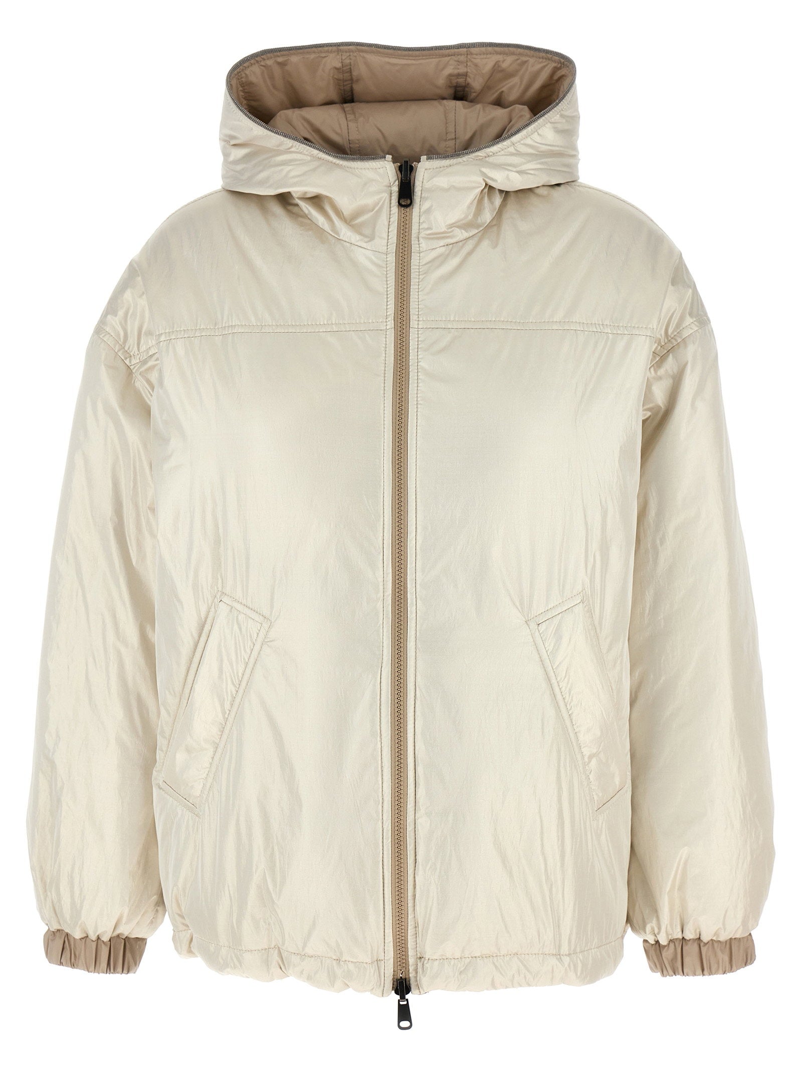 Brunello Cucinelli Laminated Reversible Down Jacket Beige