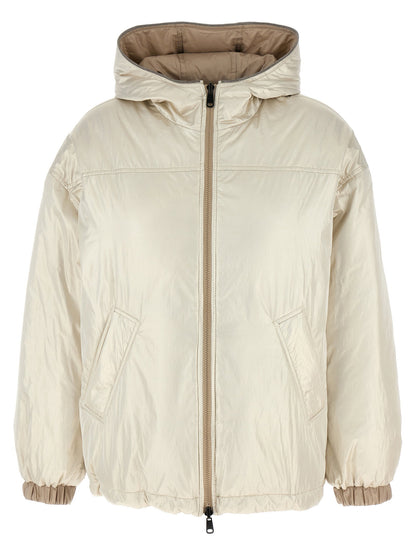 Brunello Cucinelli Laminated Reversible Down Jacket Beige