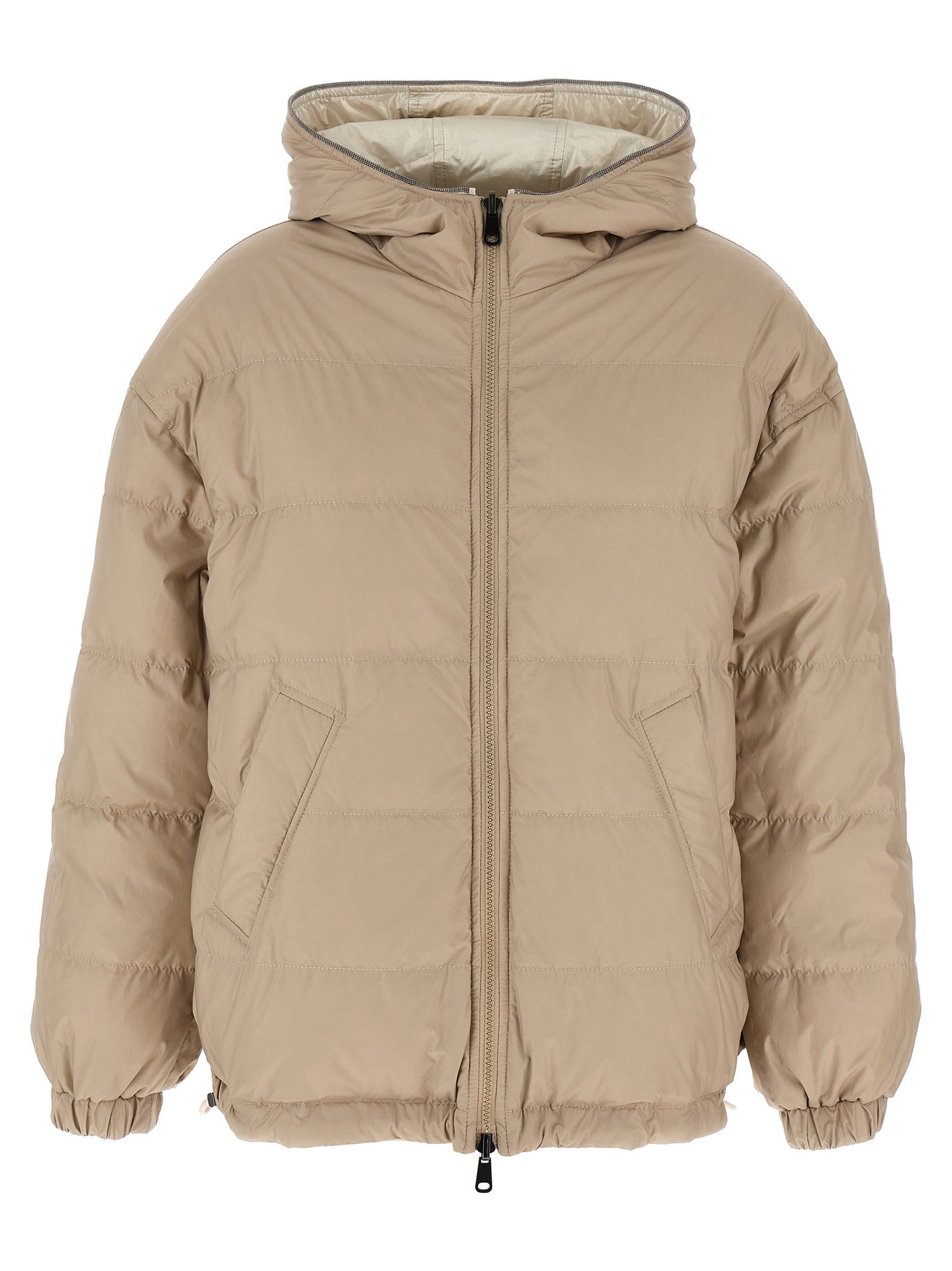 Brunello Cucinelli Laminated Reversible Down Jacket Beige