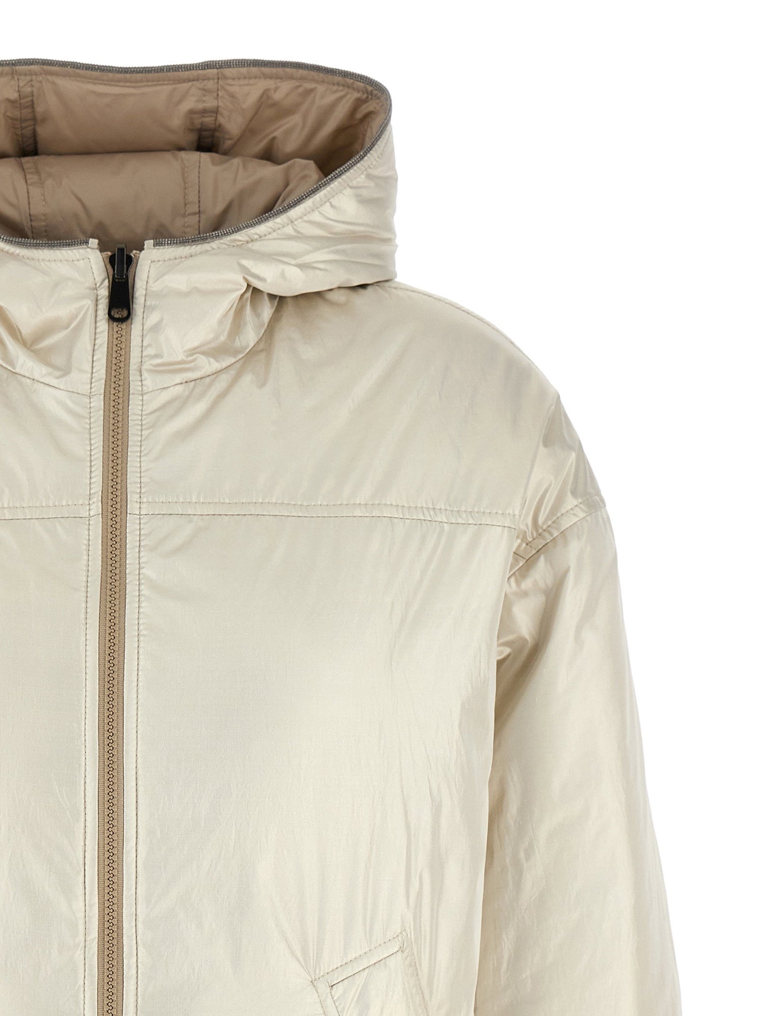 Brunello Cucinelli Laminated Reversible Down Jacket Beige