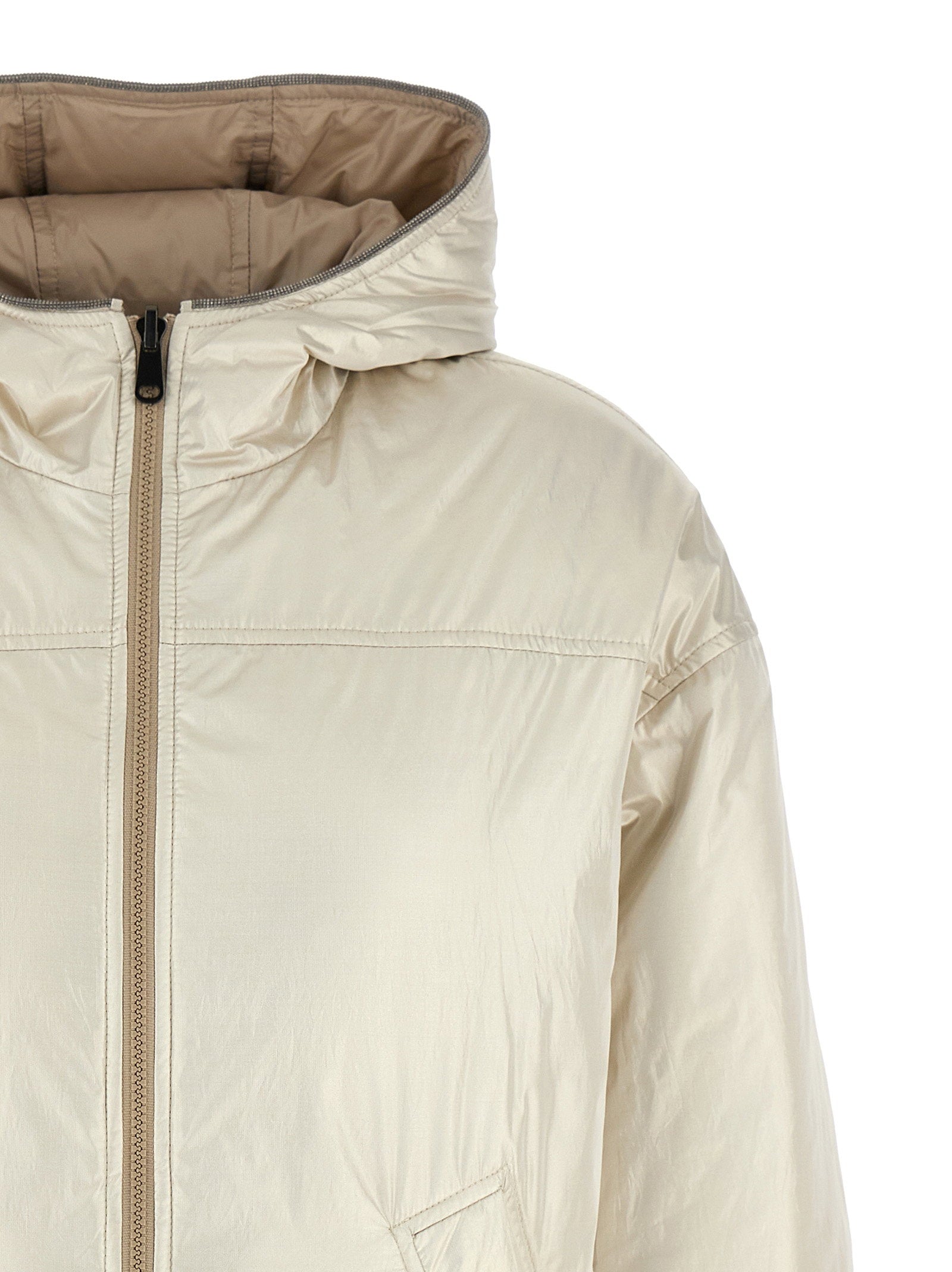 Brunello Cucinelli Laminated Reversible Down Jacket Beige