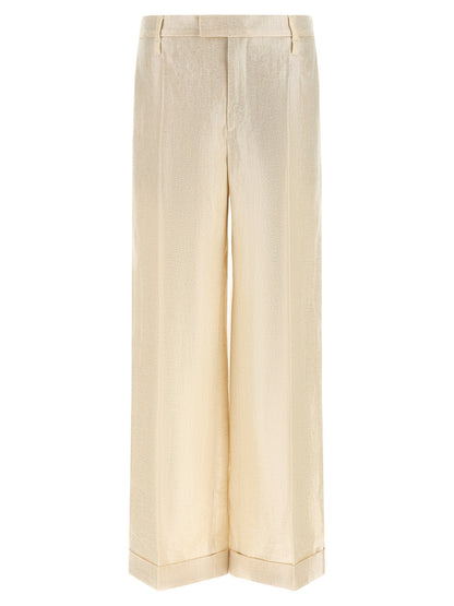 Brunello Cucinelli Lamé Linen Pants Gold