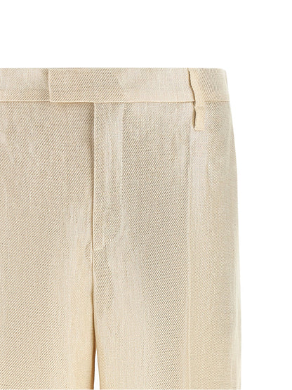 Brunello Cucinelli Lamé Linen Pants Gold