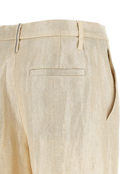 Brunello Cucinelli Lamé Linen Pants Gold