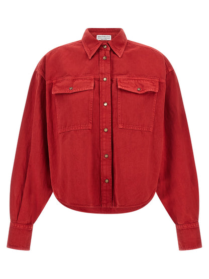 Brunello Cucinelli Cotton And Linen Shirt Red