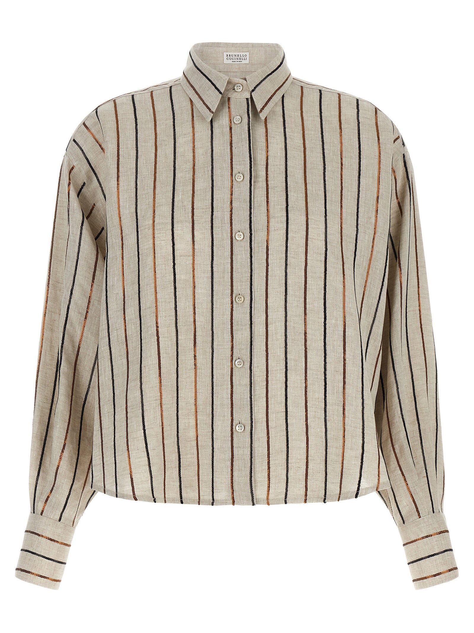 Brunello Cucinelli Sparkling Stripes Shirt Beige