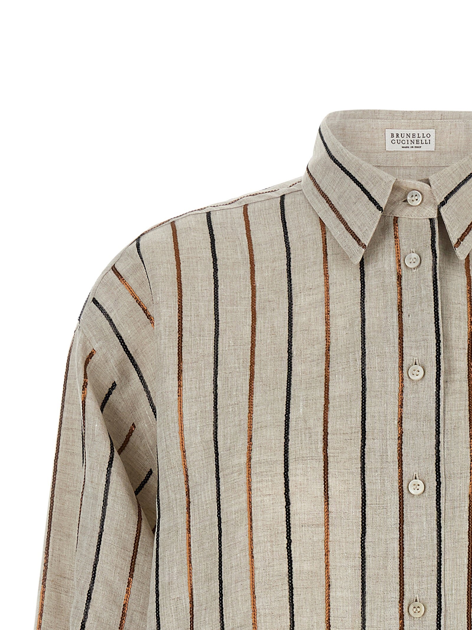 Brunello Cucinelli Sparkling Stripes Shirt Beige