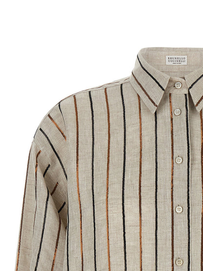 Brunello Cucinelli Sparkling Stripes Shirt Beige