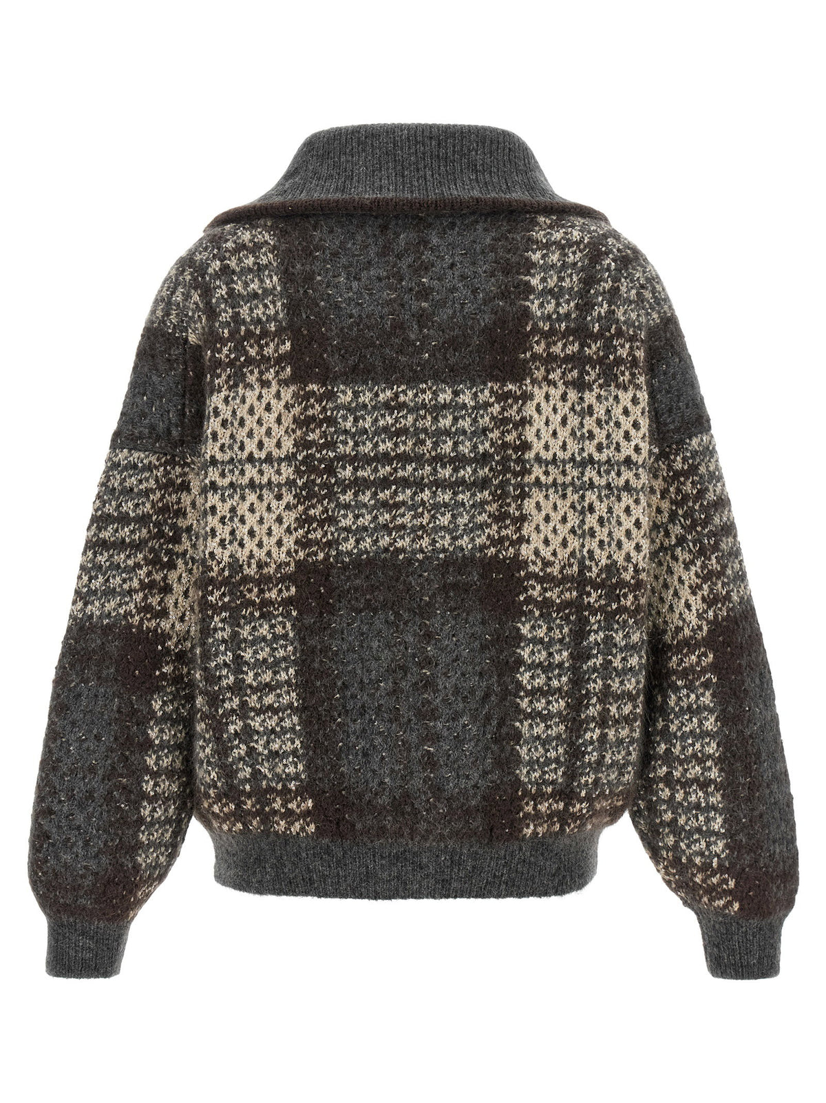 Brunello Cucinelli Double Dazzling Tartan Cardigan Gray