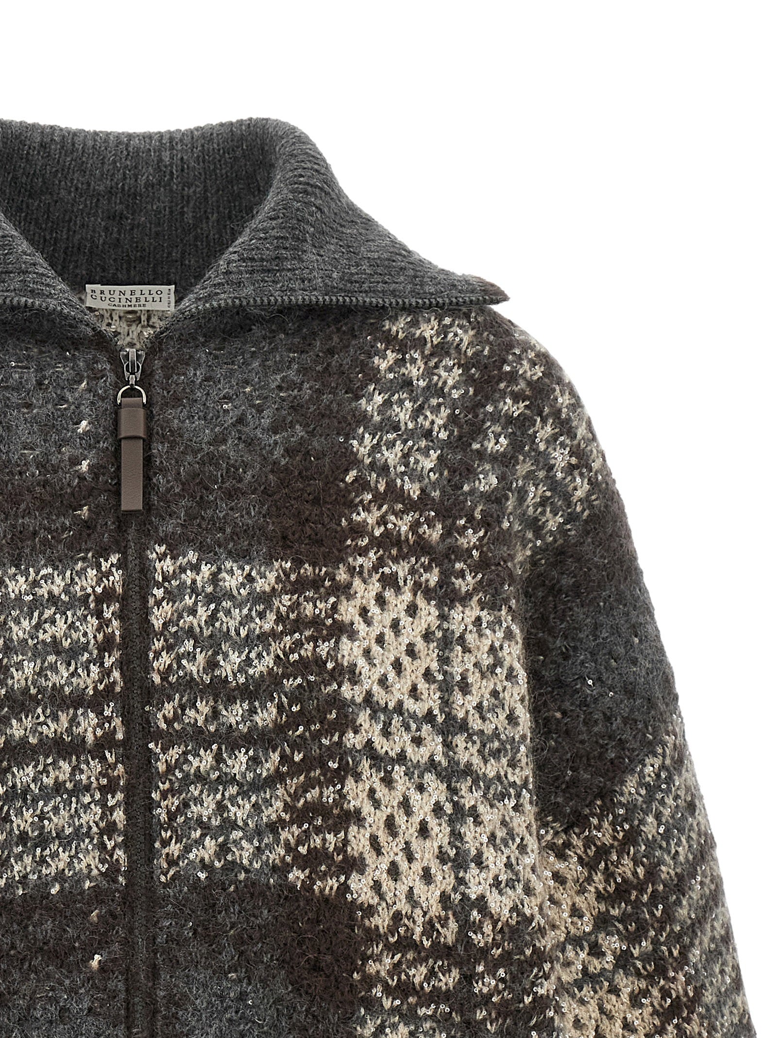 Brunello Cucinelli Double Dazzling Tartan Cardigan Gray