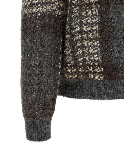 Brunello Cucinelli Double Dazzling Tartan Cardigan Gray