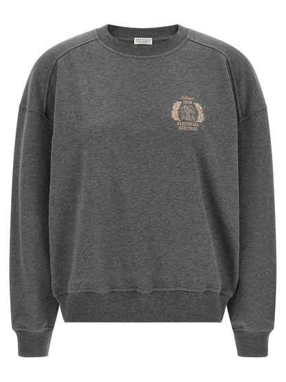 Brunello Cucinelli Coat Of Arms Embroidered Sweatshirt Gray