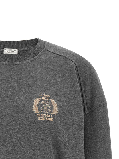 Brunello Cucinelli Coat Of Arms Embroidered Sweatshirt Gray