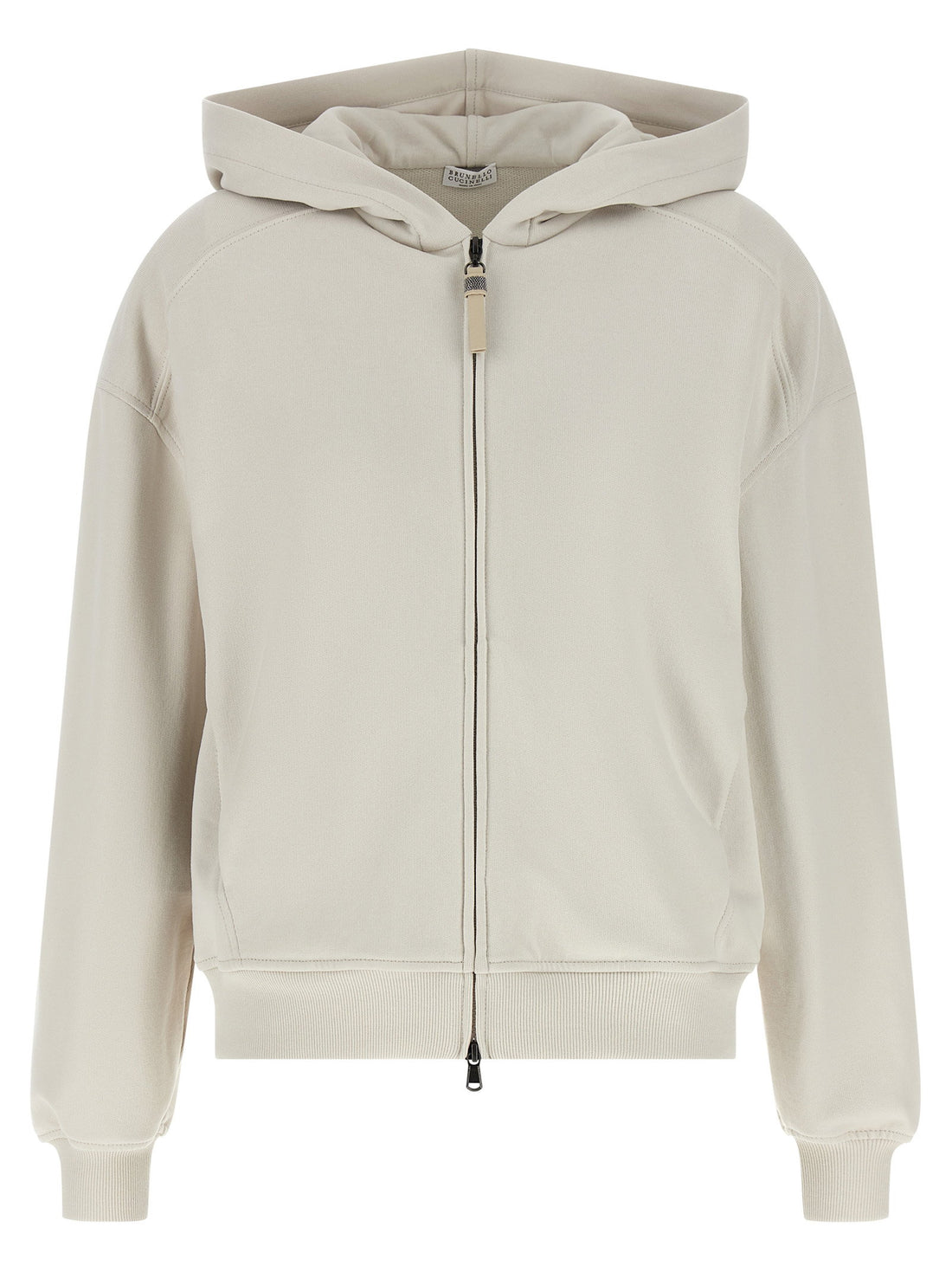 Brunello Cucinelli Shiny Zipper Pull Hoodie Beige