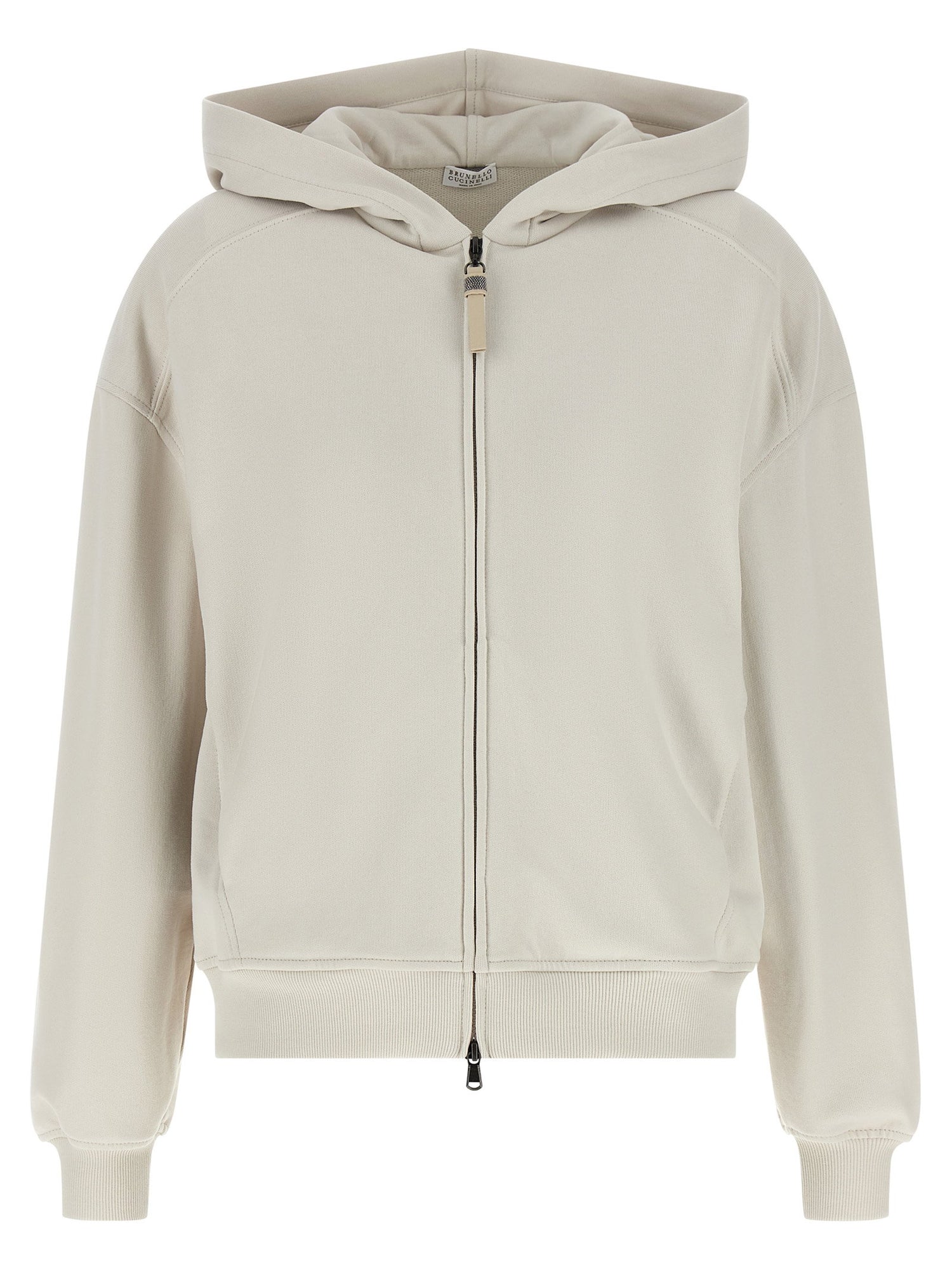 Brunello Cucinelli Shiny Zipper Pull Hoodie Beige
